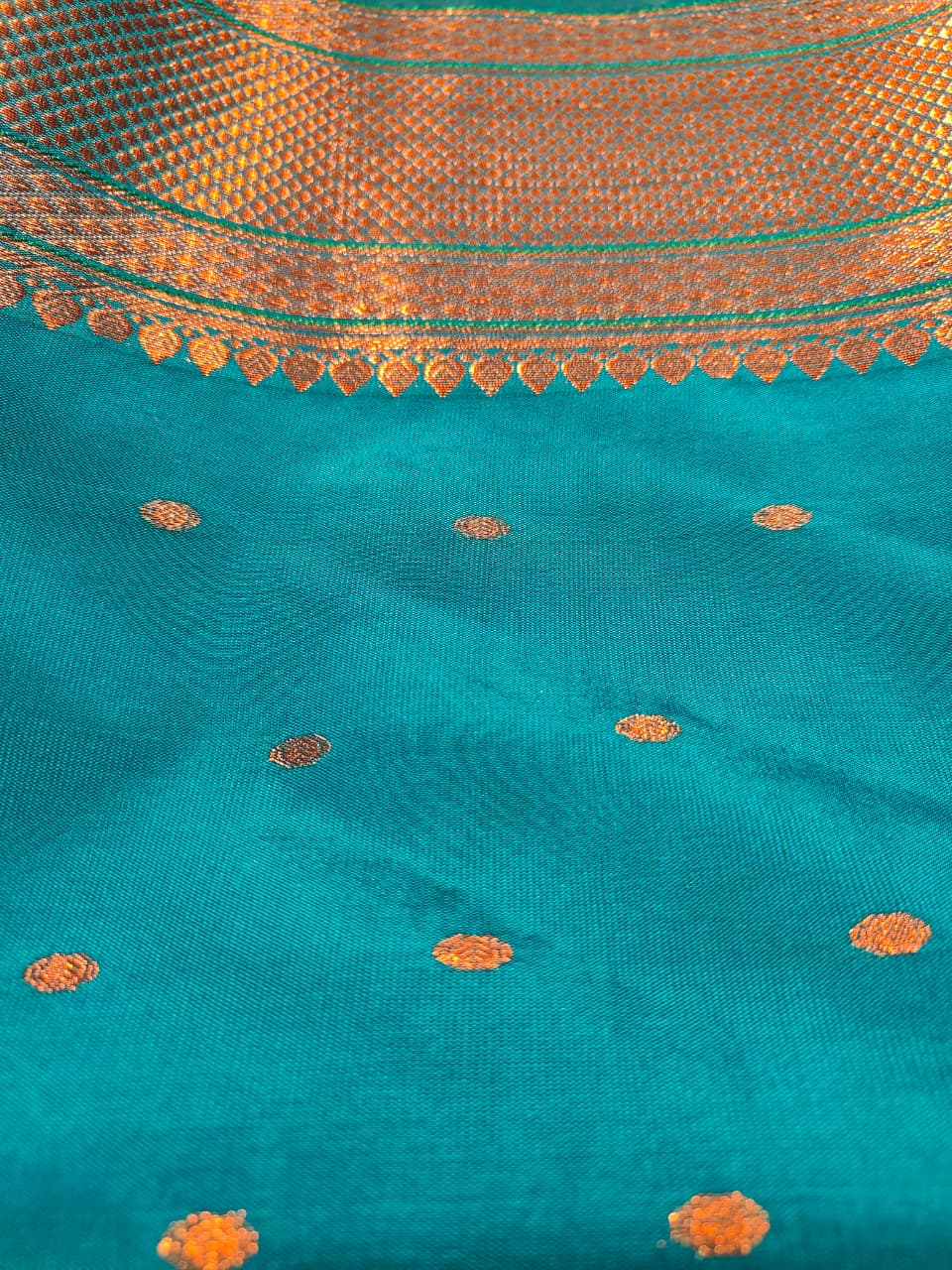 BLUISH GREEN SILK DUPATTA WITH A MAROON ZARI BORDER