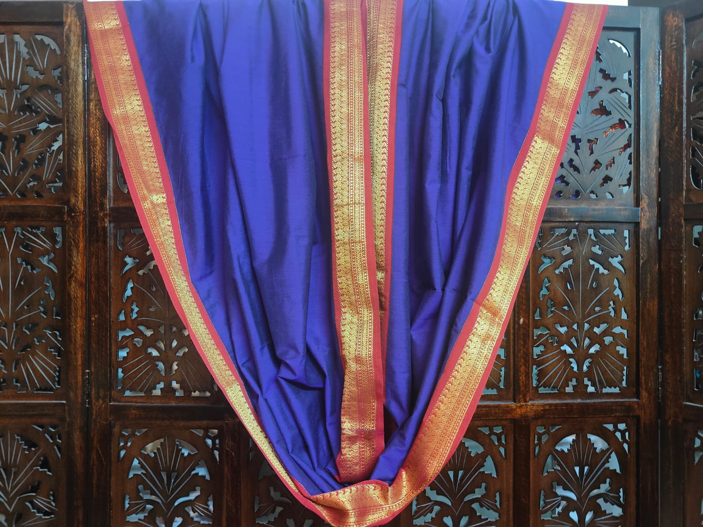 PURPLE & VIOLET DOUBLE THREAD SOFT COTTON SILK DUPATTA WITH MAROON ZARI BORDER
