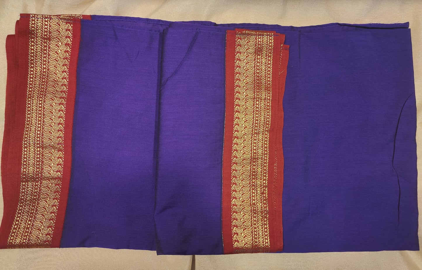 PURPLE & VIOLET DOUBLE THREAD SOFT COTTON SILK DUPATTA WITH MAROON ZARI BORDER
