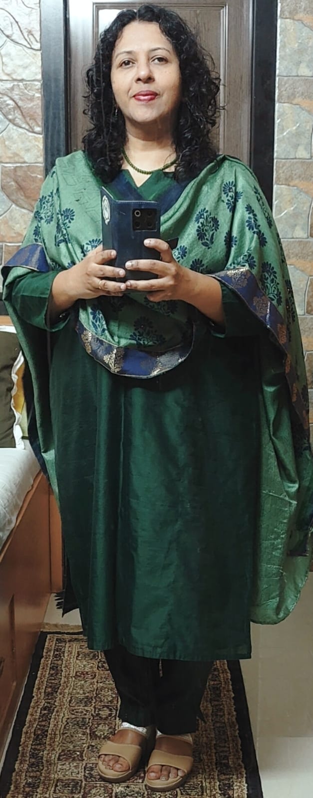 BOTTLE GREEN COTTON SILK KURTA PANT MATERIAL
