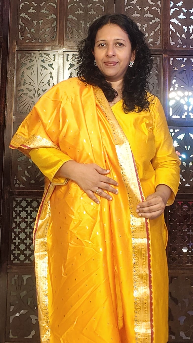 MANGO YELLOW COTTON SILK KURTA PANT MATERIAL