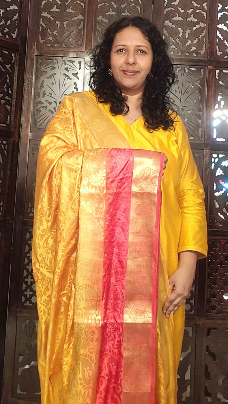 MANGO YELLOW COTTON SILK KURTA PANT MATERIAL