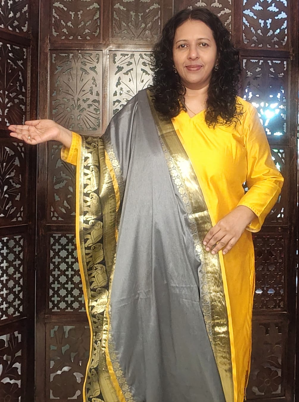 MANGO YELLOW COTTON SILK KURTA PANT MATERIAL