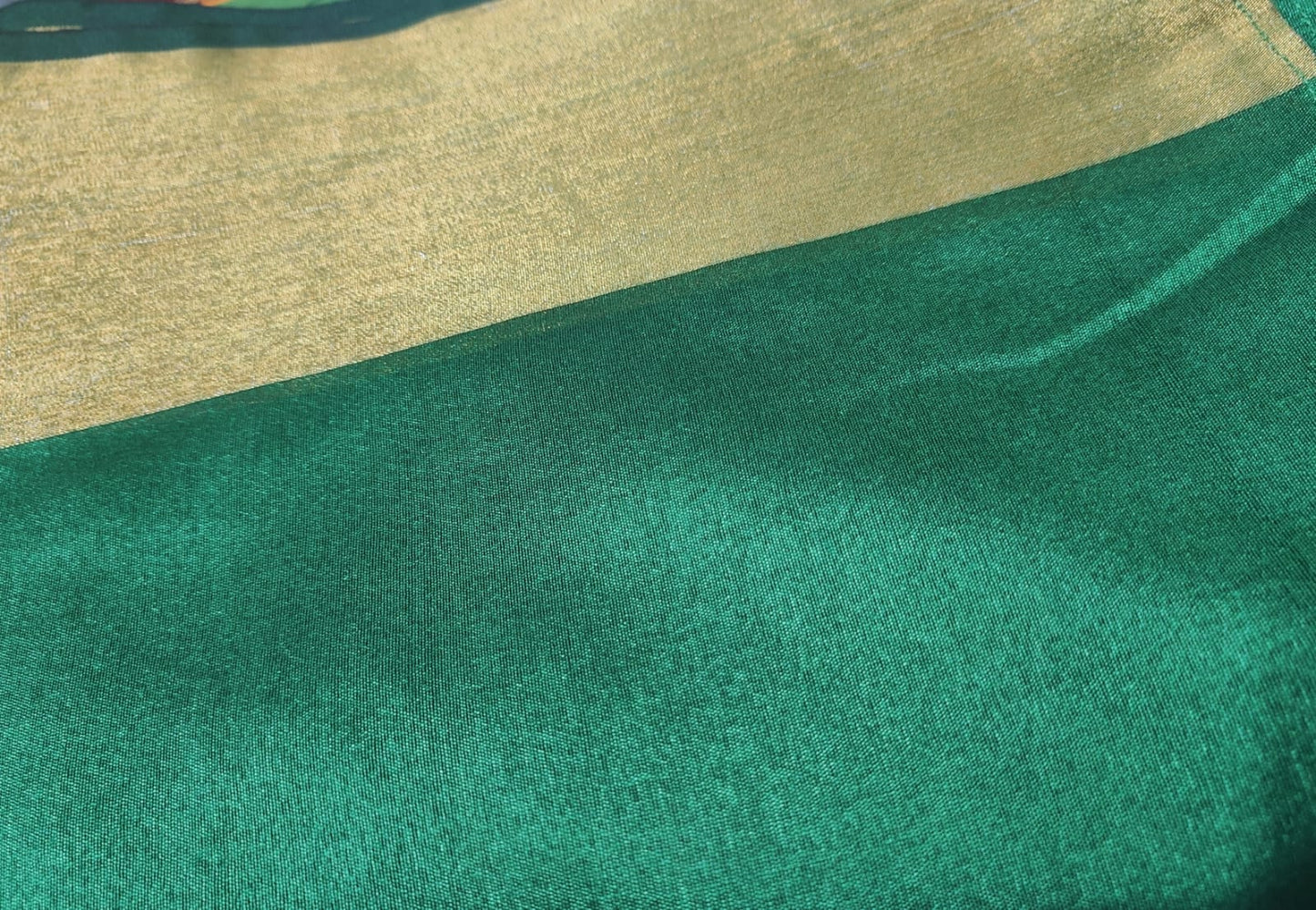 GREEN SILK DUPATTA WITH A GOLD ZARI BORDER