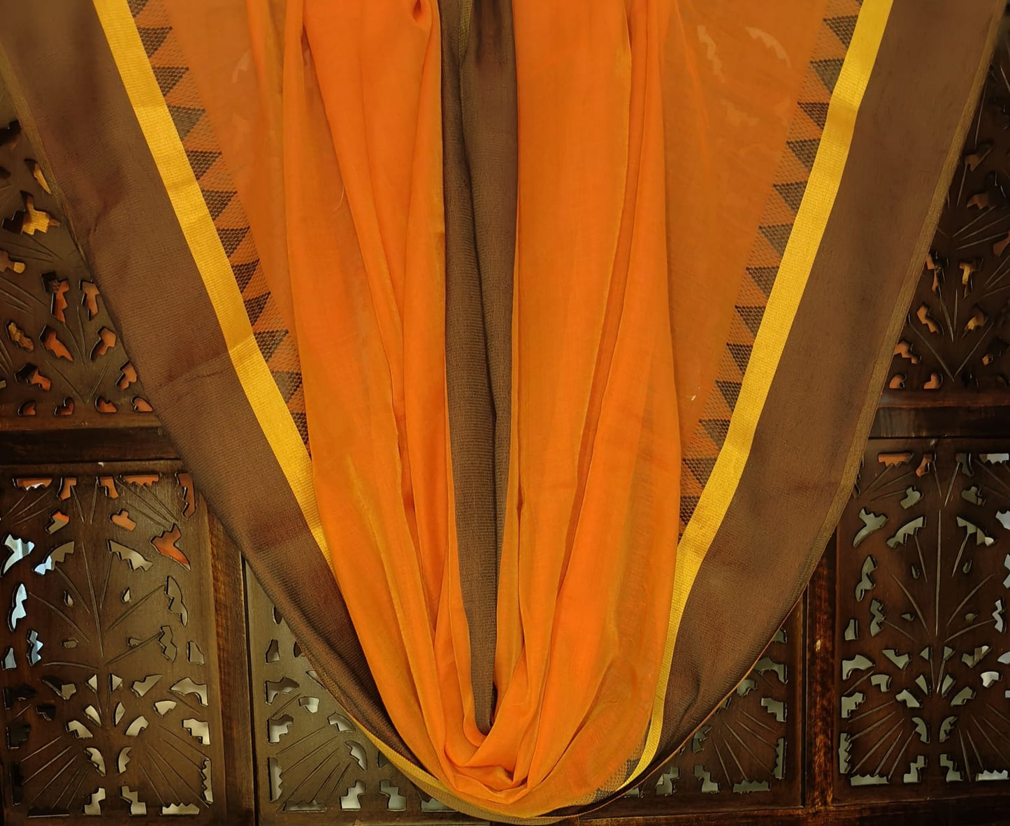 Brick orange soft cotton silk dupatta with brown zari border