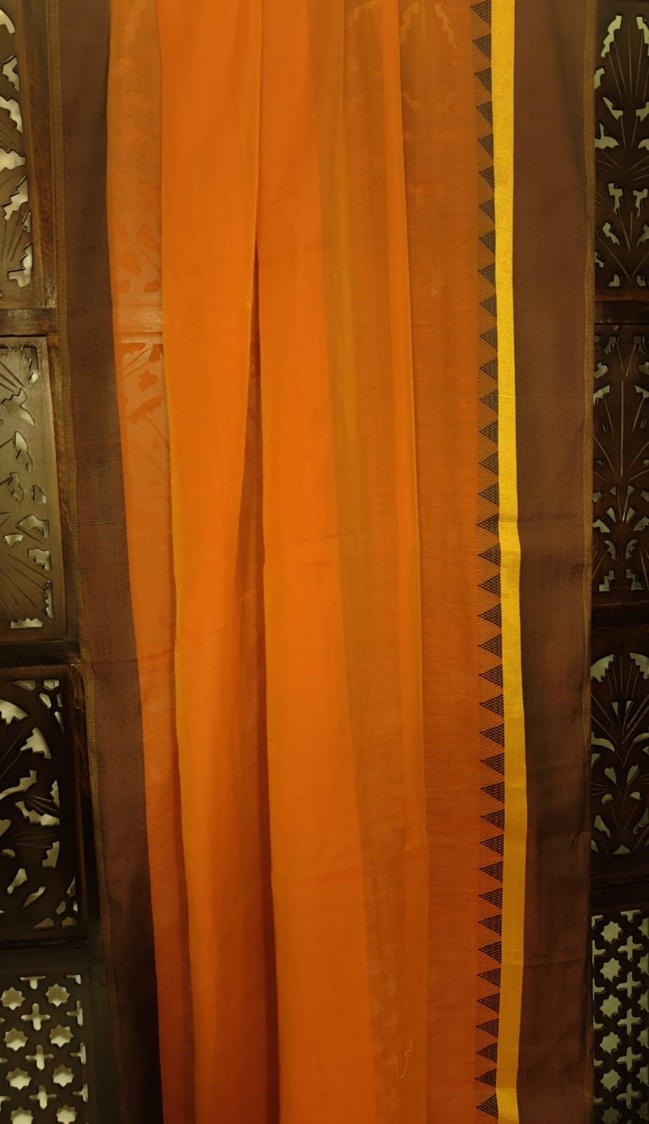 Brick orange soft cotton silk dupatta with brown zari border