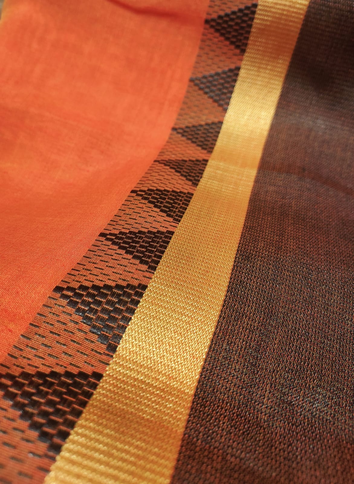 Brick orange soft cotton silk dupatta with brown zari border