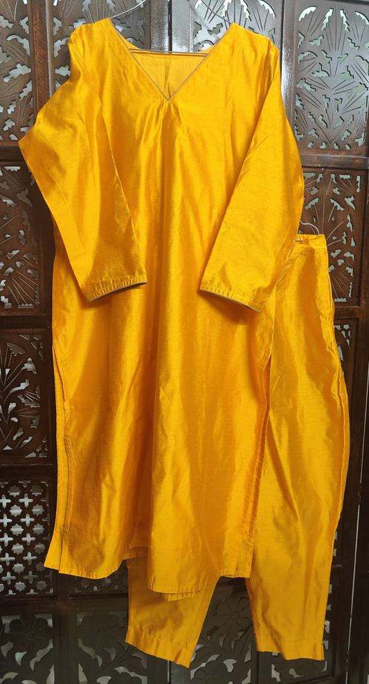 MANGO YELLOW  COTTON SILK KURTA PANT MATERIAL