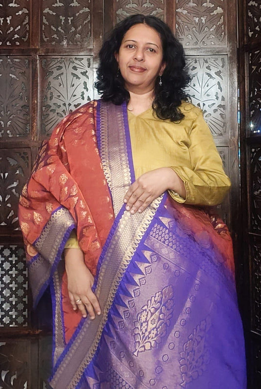 DUPATTA WITH A PALLU (brick orange with a violent border)