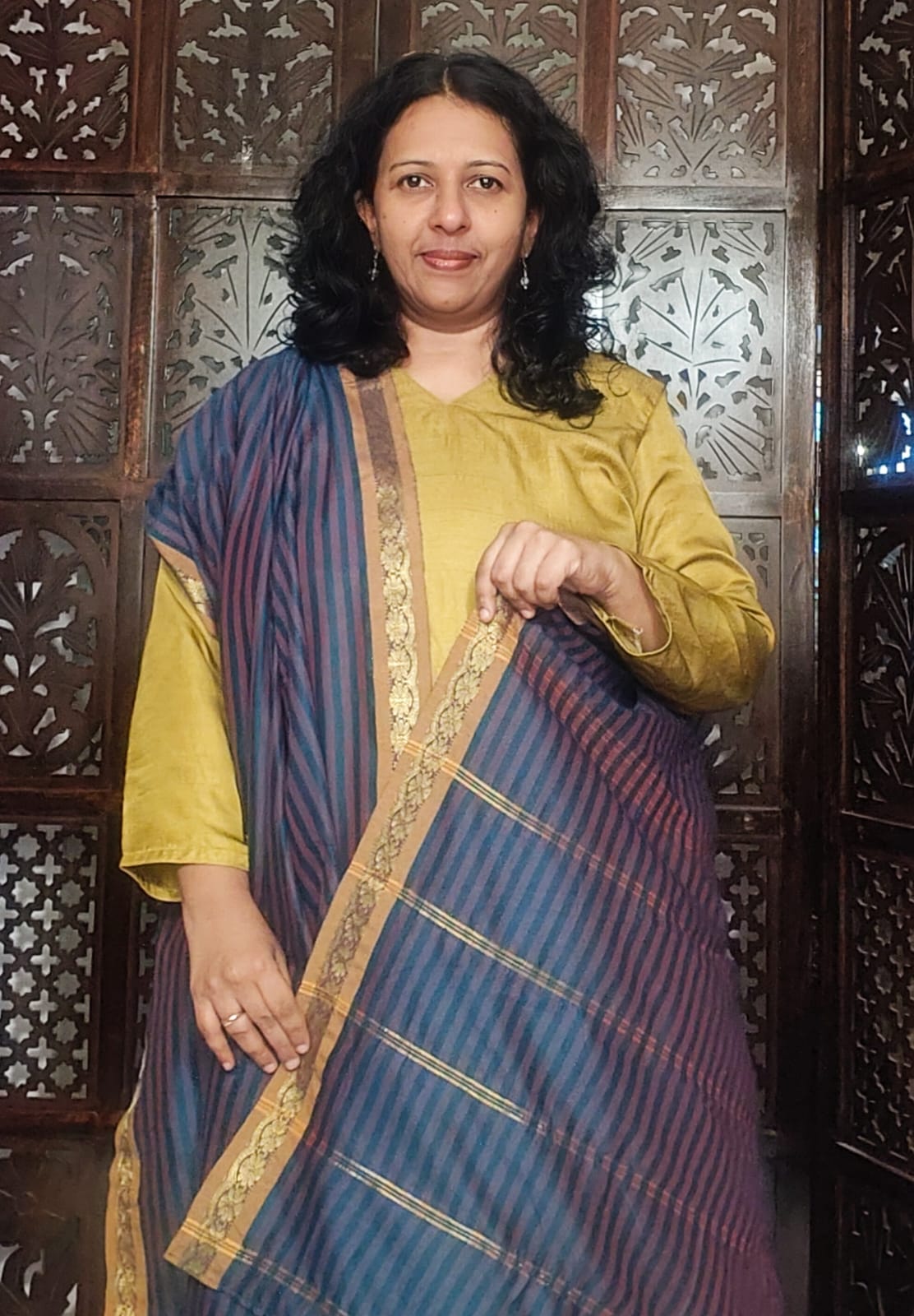 DUPATTA WITH A PALLU (deep bluish green with gold border)