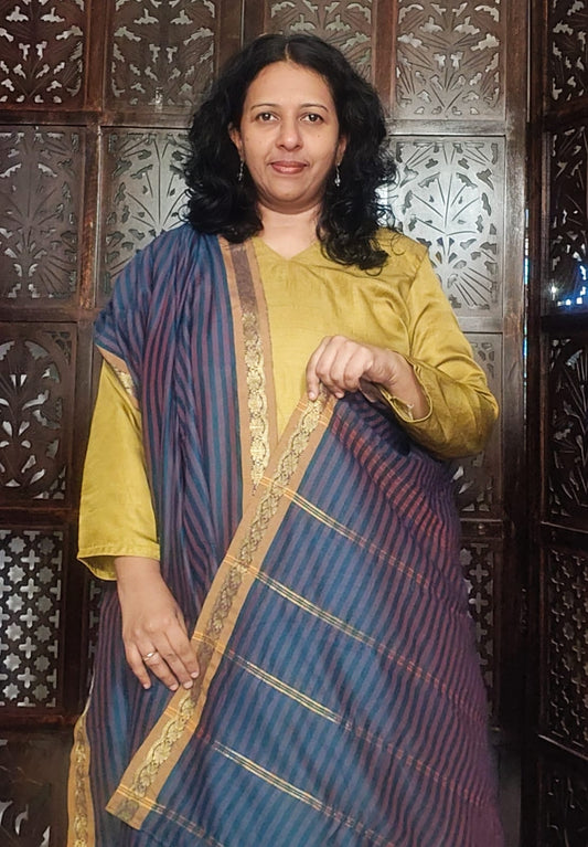 DUPATTA WITH A PALLU (deep bluish green with gold border)
