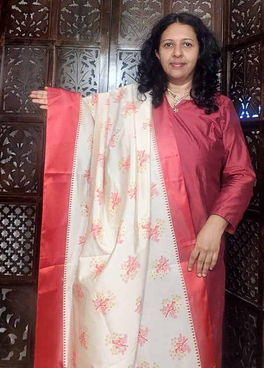 CREAM DUPATTA WITH RED BORDER