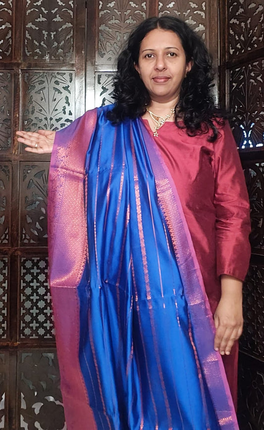 Royal blue dupatta with a deep maroon border