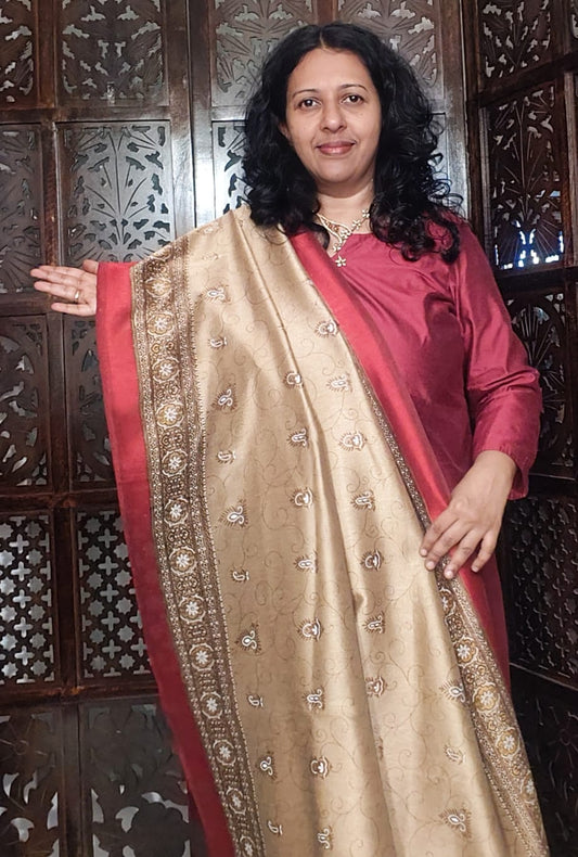 Bronze dupatta with maroon border
