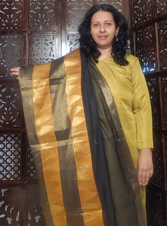 Dark brown dupatta with an orange/gold border