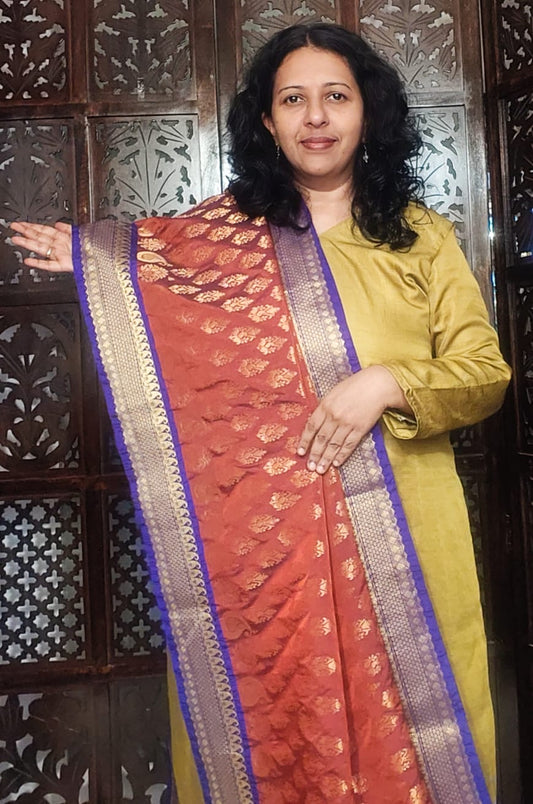Brick orange dupatta with a violet border