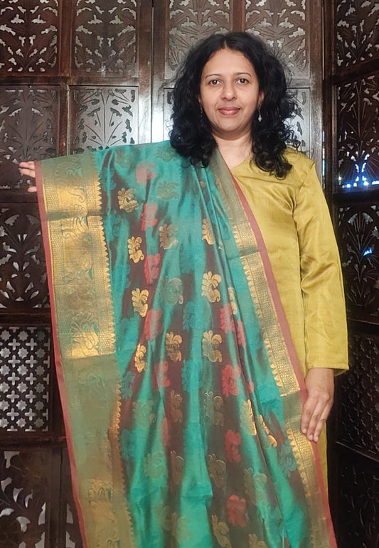 Green with gold and orange motifs & gold border