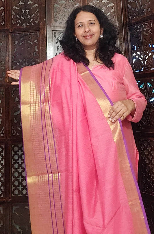 Pink with purple and gold border