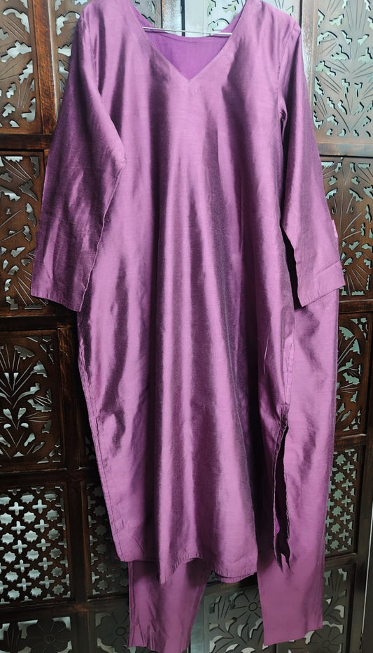 PURPLE SHADE COTTON SILK KURTA PANT MATERIAL