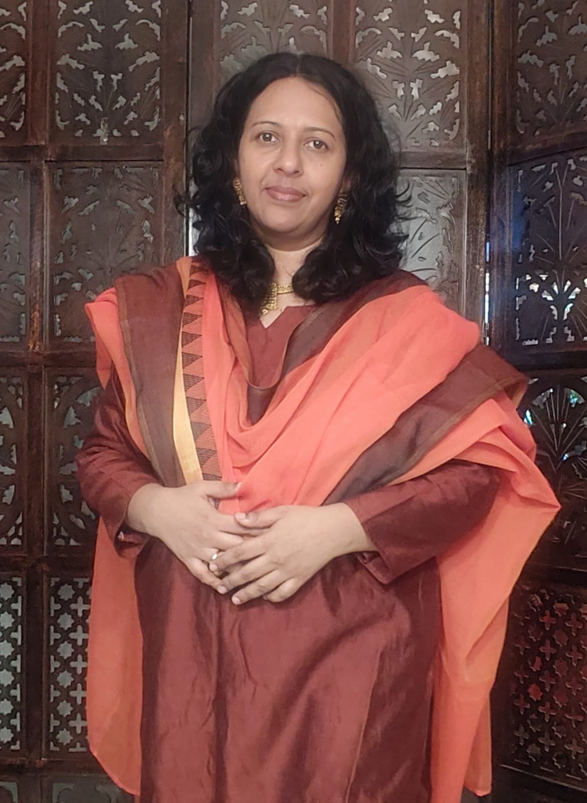 Brick orange soft cotton silk dupatta with brown zari border